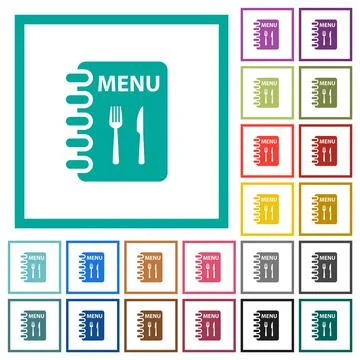 Menu with fork and knife flat color icons with quadrant frames Stockillustratie