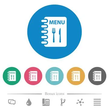 Menu with fork and knife flat round icons Stock Illustration