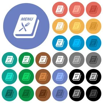 Menu with fork and knife round flat multi colored icons Stock Illustration