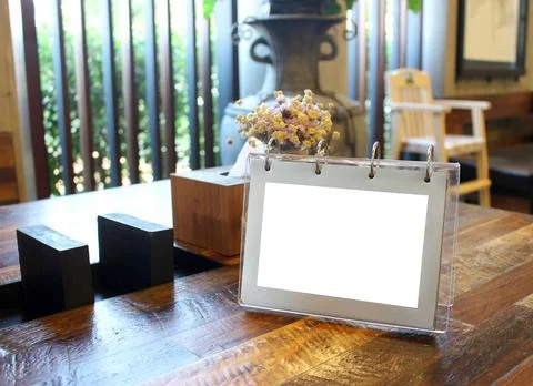 Menu frame on Table in Bar restaurant cafe Stock Photos