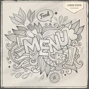 Menu hand lettering and doodles elements 스톡 일러스트