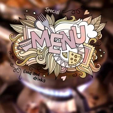 Menu hand lettering and doodles elements 스톡 일러스트
