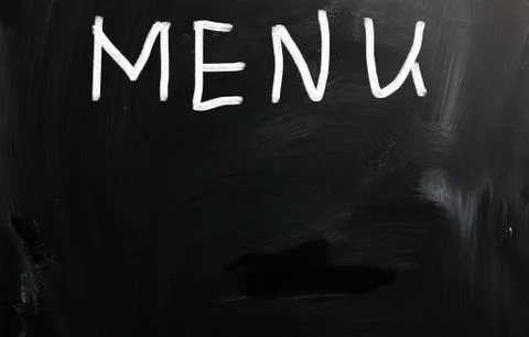 "menu" handwritten with white chalk on a blackboard Stock Illustration