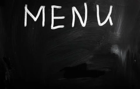 "menu" handwritten with white chalk on a blackboard Stock Illustration