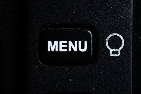The Menu icon button is close on the camera device. Old and dirty Stock-Fotos