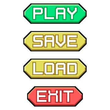 Menu interface buttons pixel art set. 8 bit graphical user interface elemen.. Stock Illustration