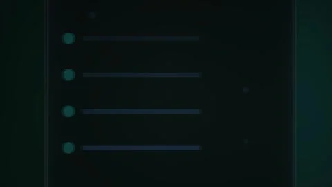 Menu Interface with Glowing Green Bullet Points and Lines on Dark Background Stock Footage 343729415