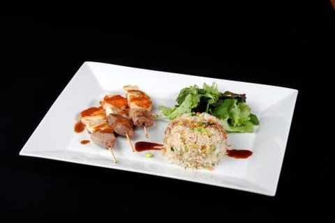 Menu of kebabs with rice Stock Photos