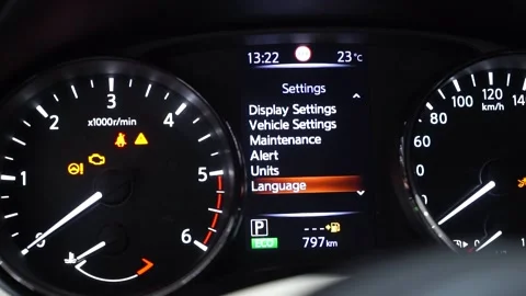 Menu, language selection on the dashboard Video stock 169029882