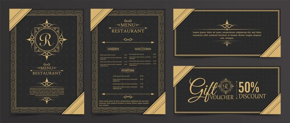Menu Layout with Ornamental Elements. Stock Illustration