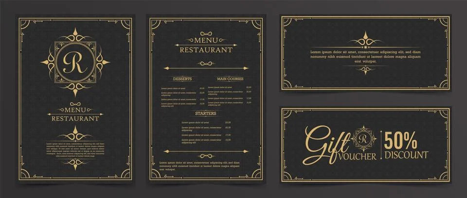 Menu Layout with Ornamental Elements. Stock Illustration