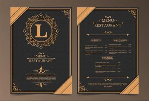 Menu Layout with Ornamental Elements. Stock Illustration