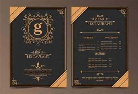 Menu Layout with Ornamental Elements. Stock Illustration