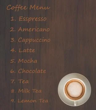 Menu list with coffee cup Stock Photos