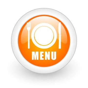 Menu orange glossy web icon on white background. Stock Illustration