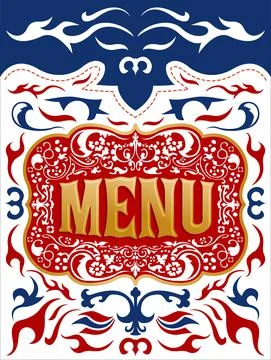 Menu Ornamental emblem Restaurant vector design. Stock Illustration