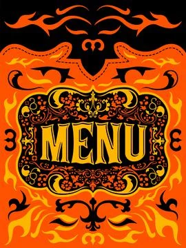 Menu Ornamental emblem Restaurant vector design. Stock Illustration