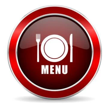 Menu red circle glossy web icon, round button with metallic border Stock Illustration