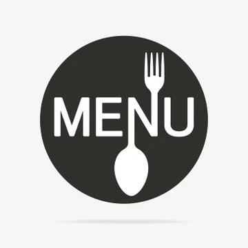 Menu round flat icon with shadow and stylized shape of fork and spoon. Stockillustratie