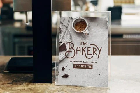 Menu sign board on a table in a bakery shop Stock Photos
