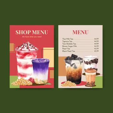 Menu template with bubble milk tea concept design for restaurant and cafe sho 스톡 일러스트