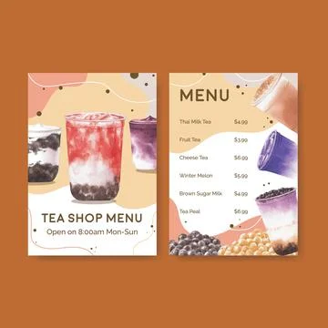 Menu template with bubble milk tea concept design for restaurant and cafe sho 스톡 일러스트