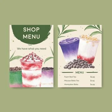 Menu template with bubble milk tea concept design for restaurant and cafe sho 스톡 일러스트