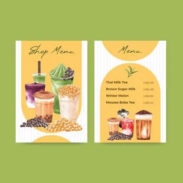 Menu template with bubble milk tea concept design for restaurant and cafe sho 스톡 일러스트