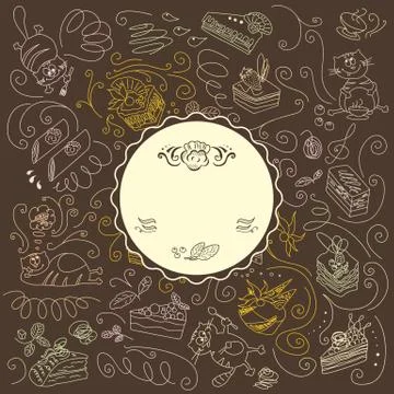 Menu template with cats and sweets Ilustración de archivo