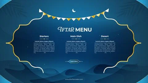 Menu template Concept Design with blue gradient, glow and landscape of desert Stock Illustration