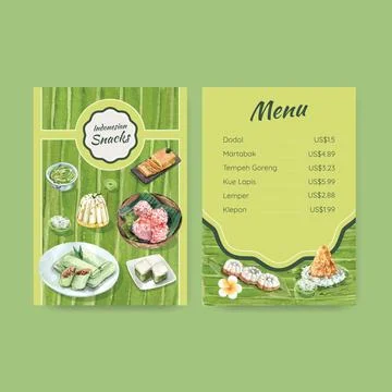 Menu template with Indonesian snack concept watercolor illustration Stock Illustration