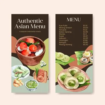 Menu template with Indonesian snack concept watercolor illustration Stock Illustration
