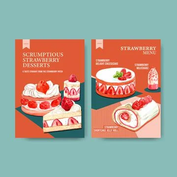 Menu template with strawberry baking design for restaurant,cafe,bistro and fo Stock Illustration