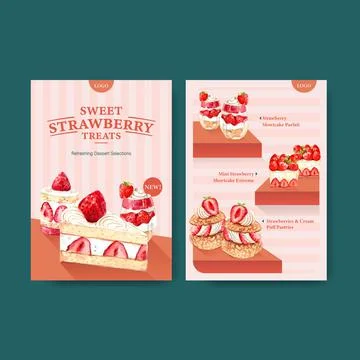 Menu template with strawberry baking design for restaurant,cafe,bistro and fo Ilustração Stock