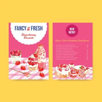 Menu template with strawberry baking design for restaurant,cafe,bistro and fo Ilustração Stock
