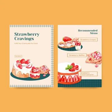 Menu template with strawberry baking design for restaurant,cafe,bistro and fo Stock Illustration