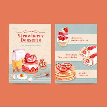 Menu template with strawberry baking design for restaurant,cafe,bistro and fo Ilustração Stock