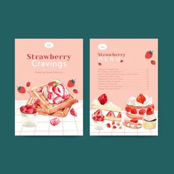Menu template with strawberry baking design for restaurant,cafe,bistro and fo Stock Illustration