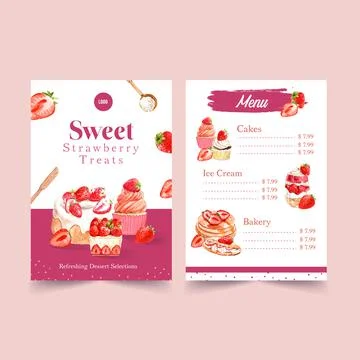 Menu template with strawberry baking design for restaurant,cafe,bistro and fo Ilustração Stock