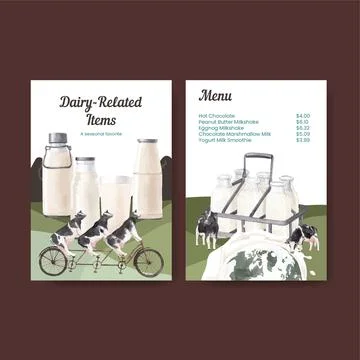 Menu template with world milk day concept,watercolor style Stock Illustration