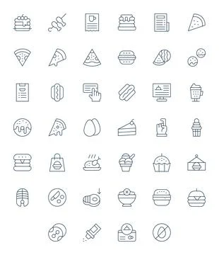 Menu Vector Icon Library with 40 Thin Line 128x128 PIXEL Perfect Designs Illustrazione stock