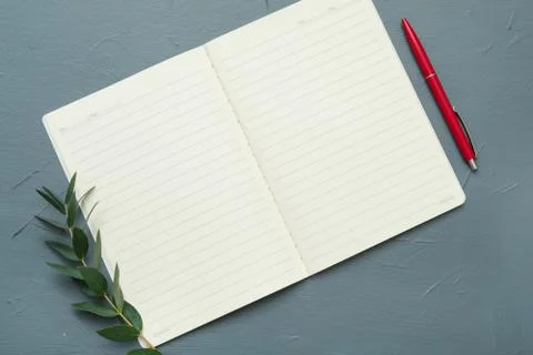Menu writing arrangement empty notebook pages Foto stock