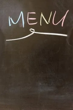 Menu written on chalkboard Stock Photos