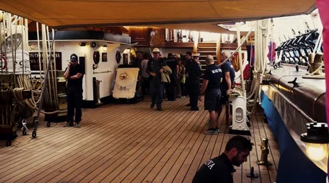 Men,workers and sailors at work in the ship Stock Footage 63372702