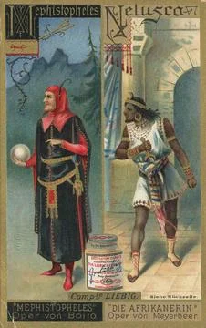 Mephistopheles from the opera of the same name by Boito and Nelusco from the Illustrazione stock
