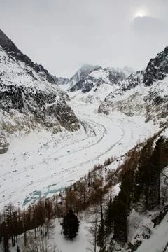 Mer de Glace valley under Mont Blanc massif in French Alsp Stock Photos