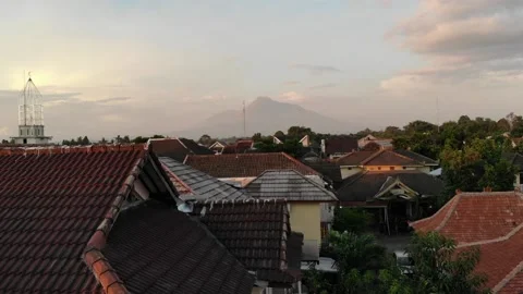 Merapi Mountain Drone urban view 1 Stock Footage 237217898