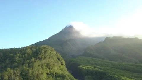Merapi Mt With Rice Field Green Grass, Symmetry Road And Mountain View Stock-Footage 228519337
