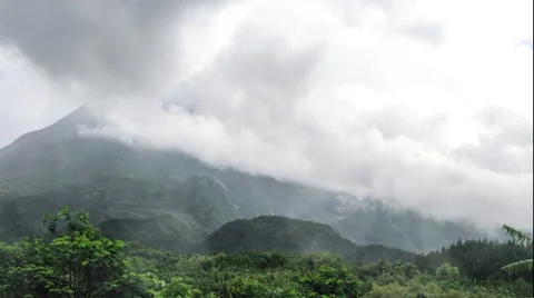 Merapi Volcano in Clouds Stock Footage 41576998