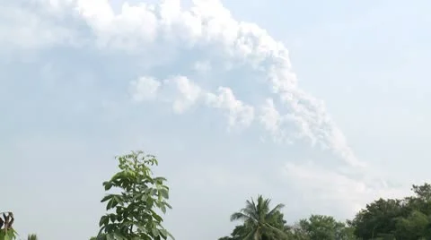 Merapi Volcano Erupts Rural Scene Stock Footage 8985842